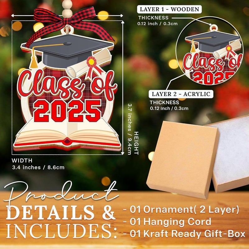 HEXMOZ Graduation Ornaments Class of 2025 - Class of 2025 Gifts for Her, Him - Graduation Gift for High School, College Seniors, Congratulations Gifts Ideas - Xmas Ornaments Decorations - Image 2